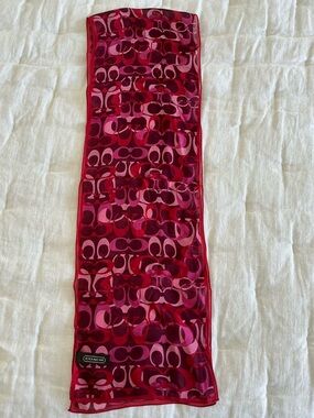 Coach Red and Pink Signature Silk Scarf